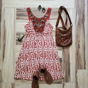 APT 9 | Burnt Org Embellished Bib Boho Dress